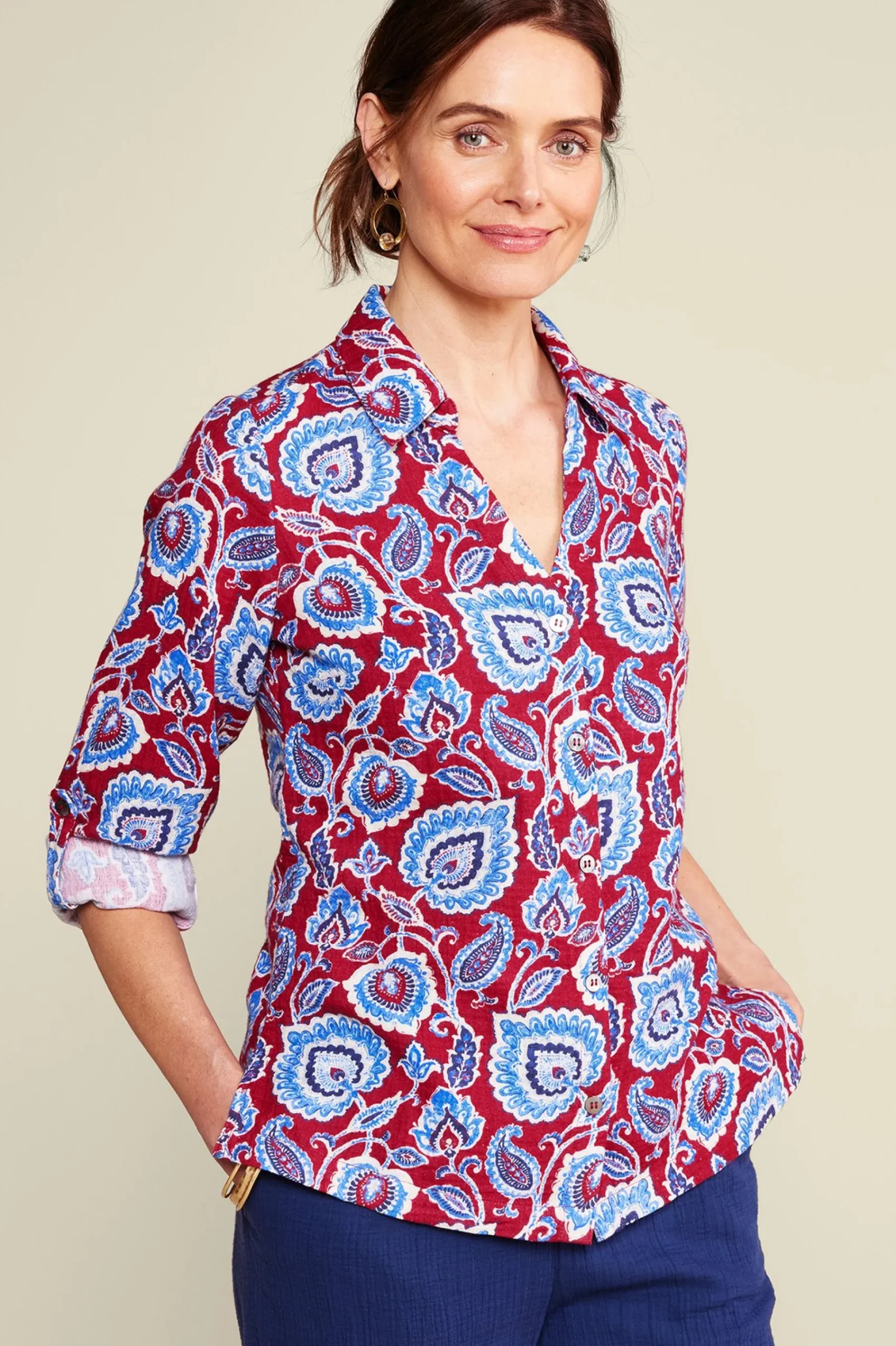 Vacation Shop|Gauze Shop-Soft Surroundings Addison Gauze Big Shirt Tibetan Blue