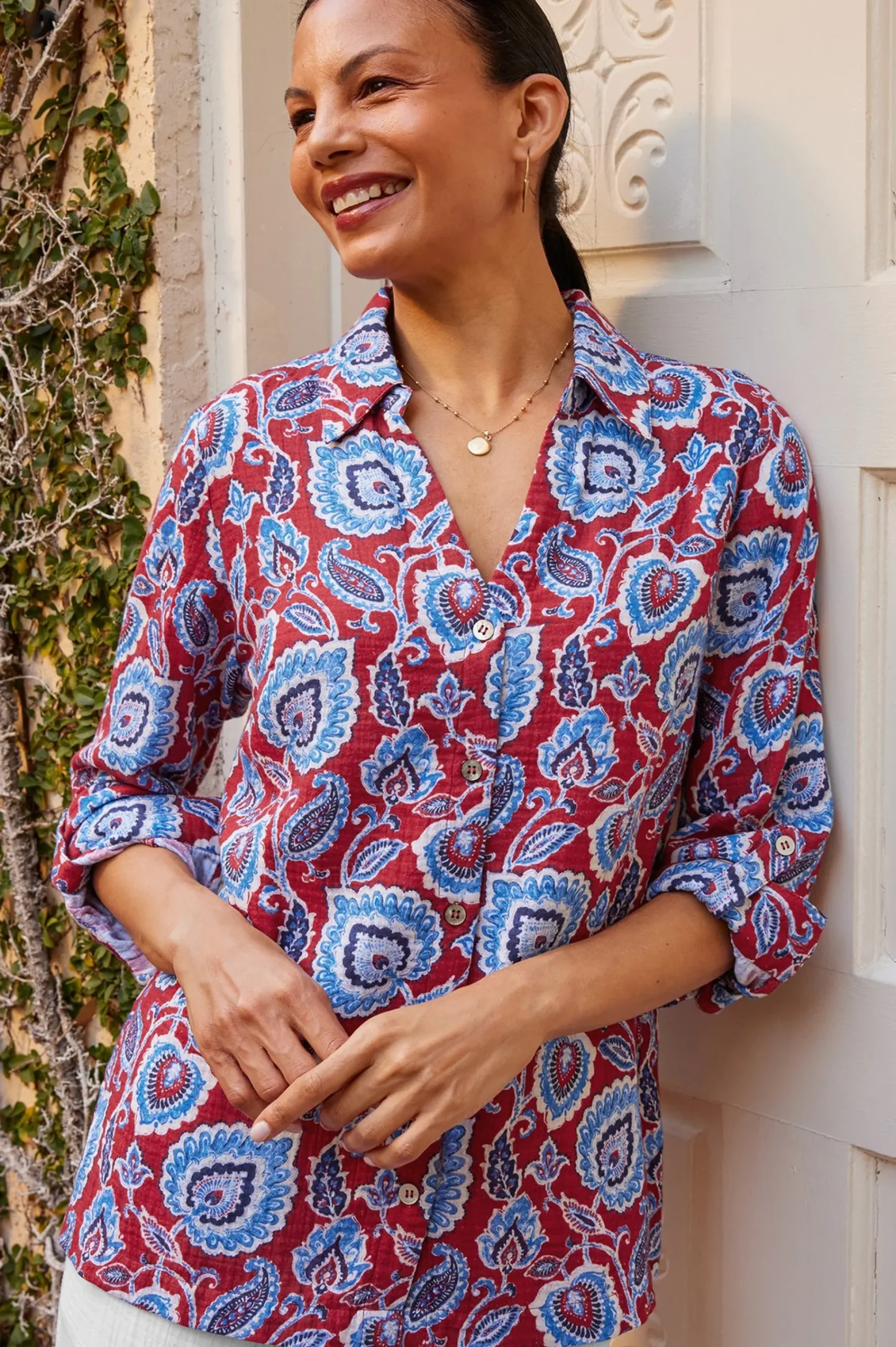 Vacation Shop|Gauze Shop-Soft Surroundings Addison Gauze Big Shirt Tibetan Blue