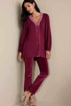 EVelvet Styles|wrist length-Soft Surroundings Adornment Top Cabernet