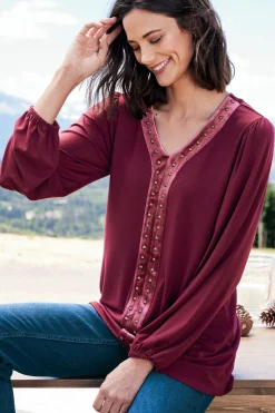 EVelvet Styles|wrist length-Soft Surroundings Adornment Top Cabernet