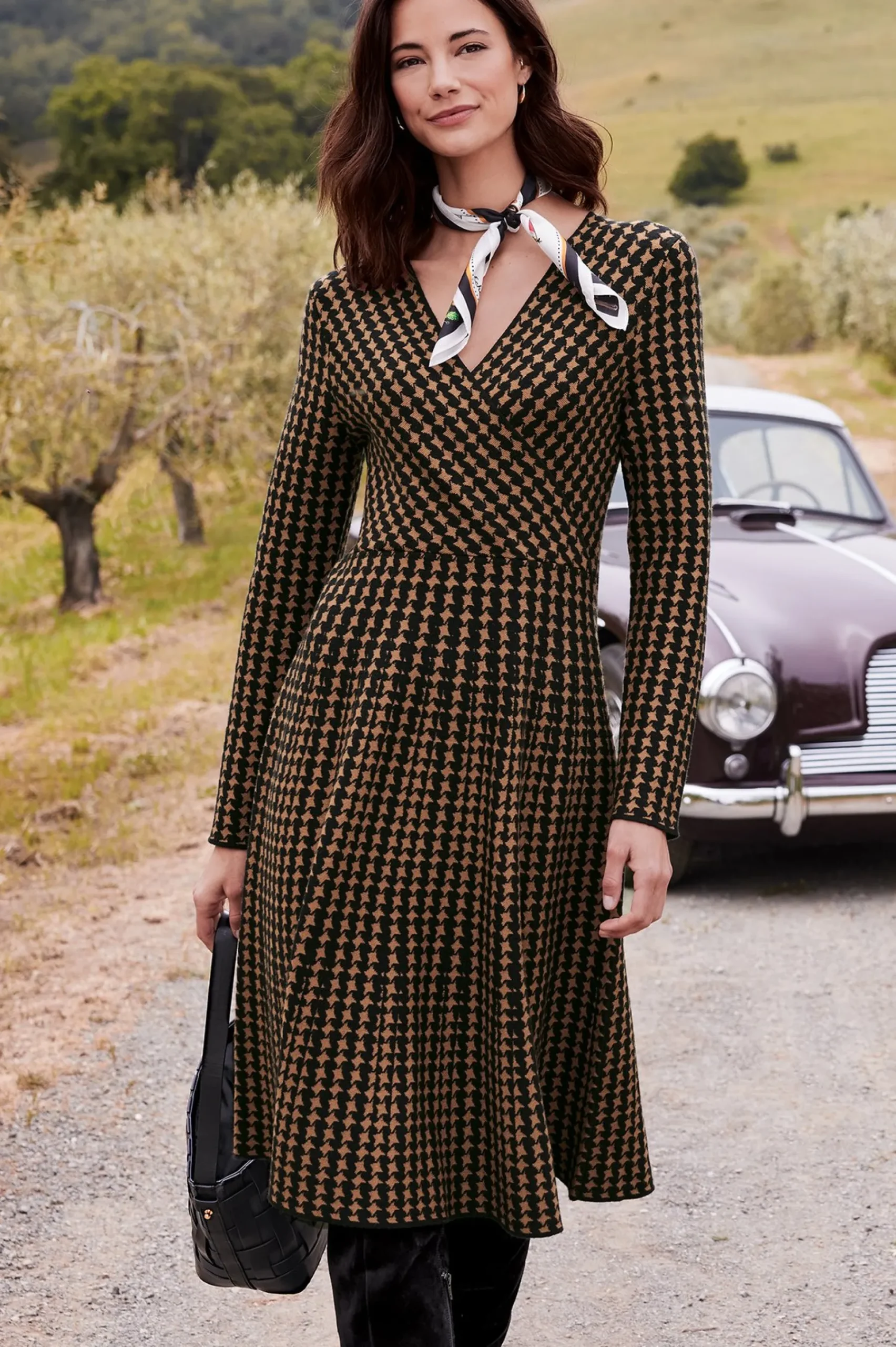 work to play|patterned-Soft Surroundings Aida Dress Hazelnut