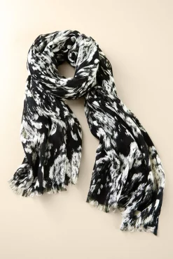 Scarves & Wraps-Soft Surroundings Alba Ikat Wrap Scarf Black/White
