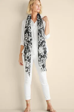 Scarves & Wraps-Soft Surroundings Alba Ikat Wrap Scarf Black/White