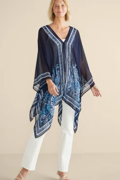 Into The Blues|Vacation Shop-Soft Surroundings Aleta Poncho Topper Blue Multi