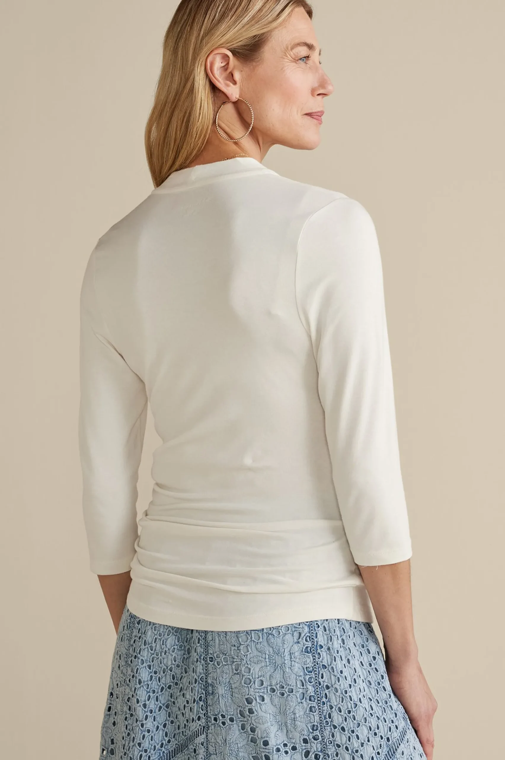 Wear Now Styles|three quarter length-Soft Surroundings Alondra Knit Top Ivory Pearl