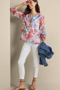 long sleeve|shirts-Soft Surroundings Anastasia Shirt Chrysanthemum Floral