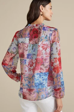 long sleeve|shirts-Soft Surroundings Anastasia Shirt Chrysanthemum Floral