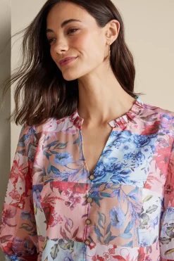 long sleeve|shirts-Soft Surroundings Anastasia Shirt Chrysanthemum Floral