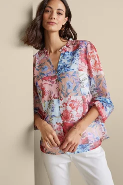long sleeve|shirts-Soft Surroundings Anastasia Shirt Chrysanthemum Floral