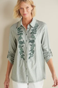 Feminine Flourish|Vacation Shop-Soft Surroundings Anisa Tunic Green Milieu Stripe