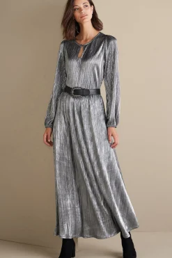 occasion dresses|solids-Soft Surroundings Annabelle Pleated Dress Silver