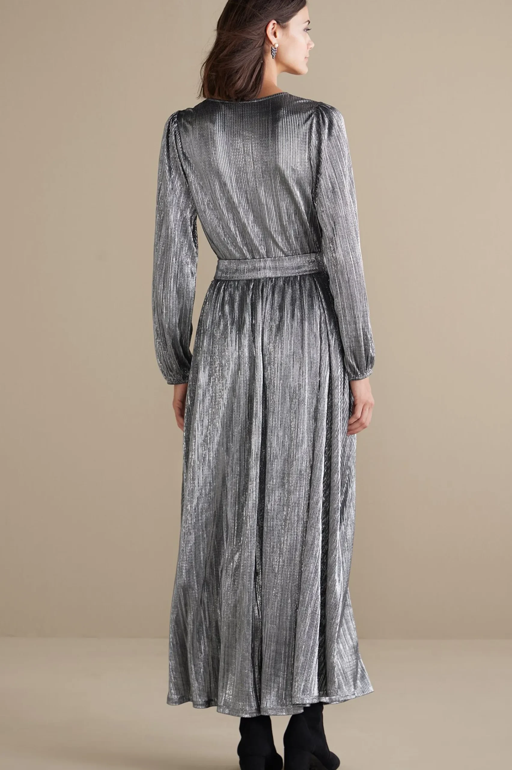 occasion dresses|solids-Soft Surroundings Annabelle Pleated Dress Silver