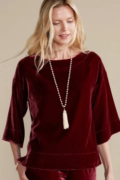 EVelvet Styles|three quarter length-Soft Surroundings Aria Velvet Top Cabernet