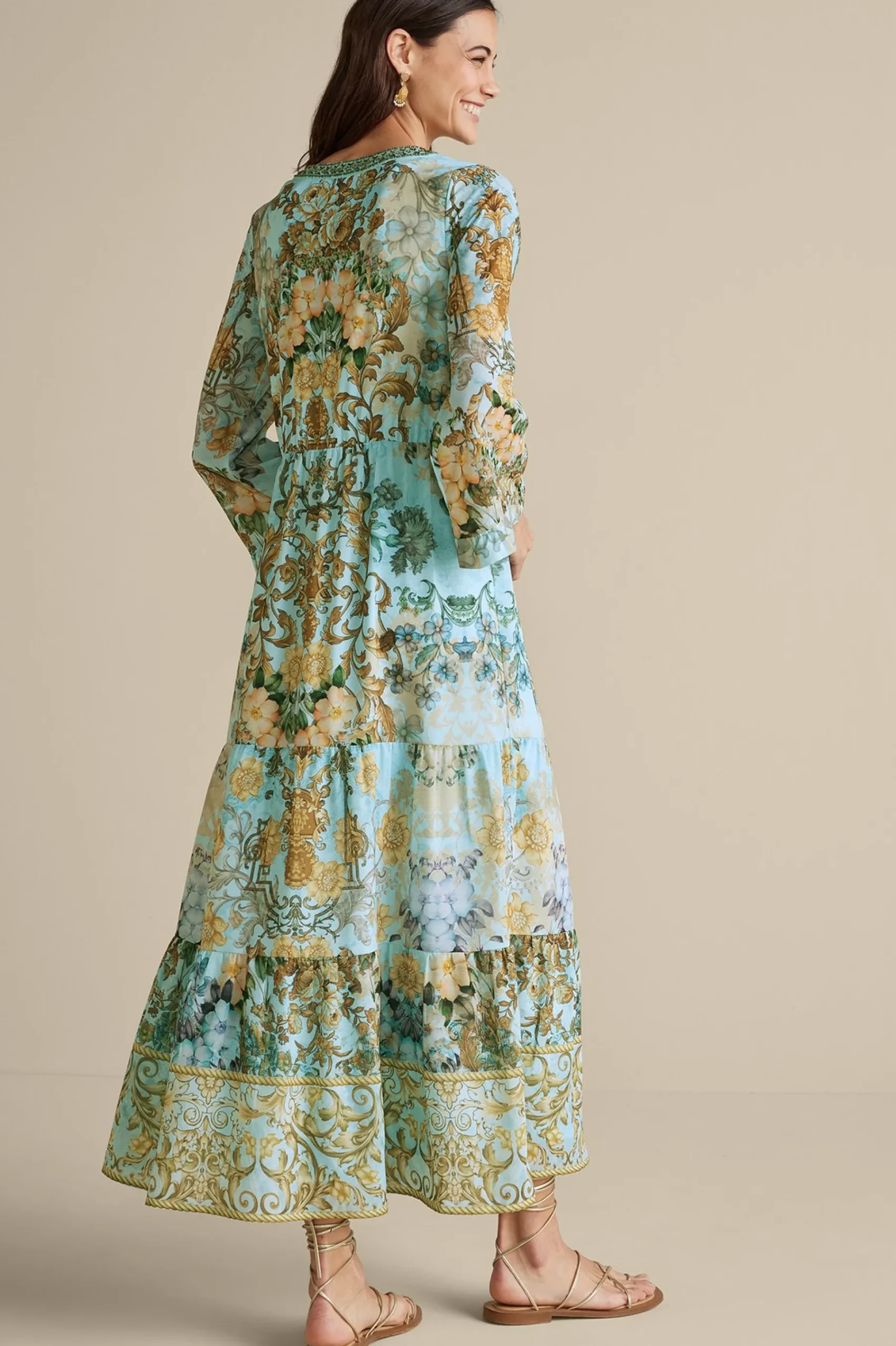 Feminine Flourish|Vacation Shop-Soft Surroundings Baroque Maxi Dress Multi Floral
