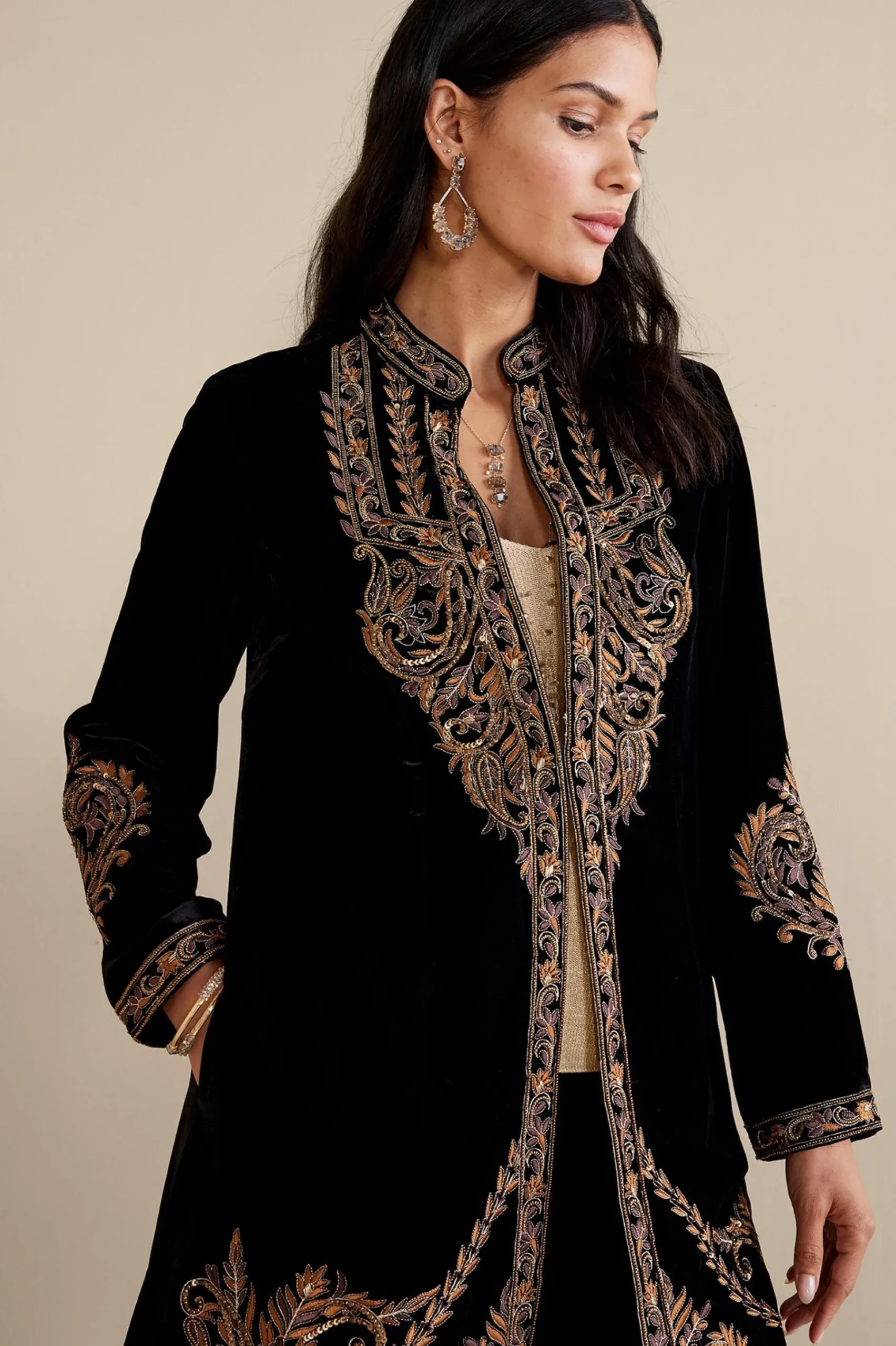 EVelvet Styles|Global Artistry-Soft Surroundings Belcastel Jacket Black/Gold
