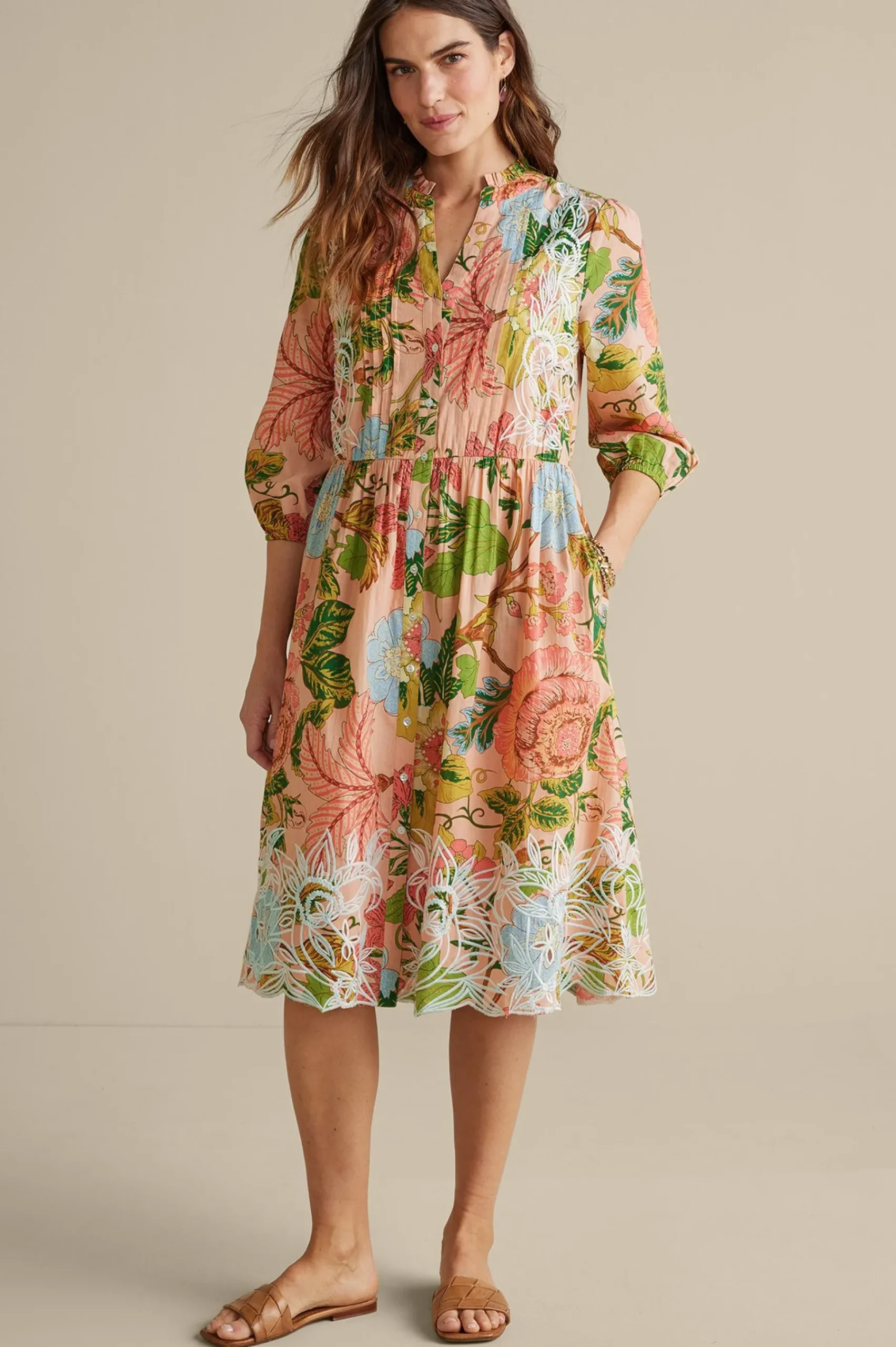 Feminine Flourish|Vacation Shop-Soft Surroundings Bellicia Embroidered Midi Dress Multi Floral