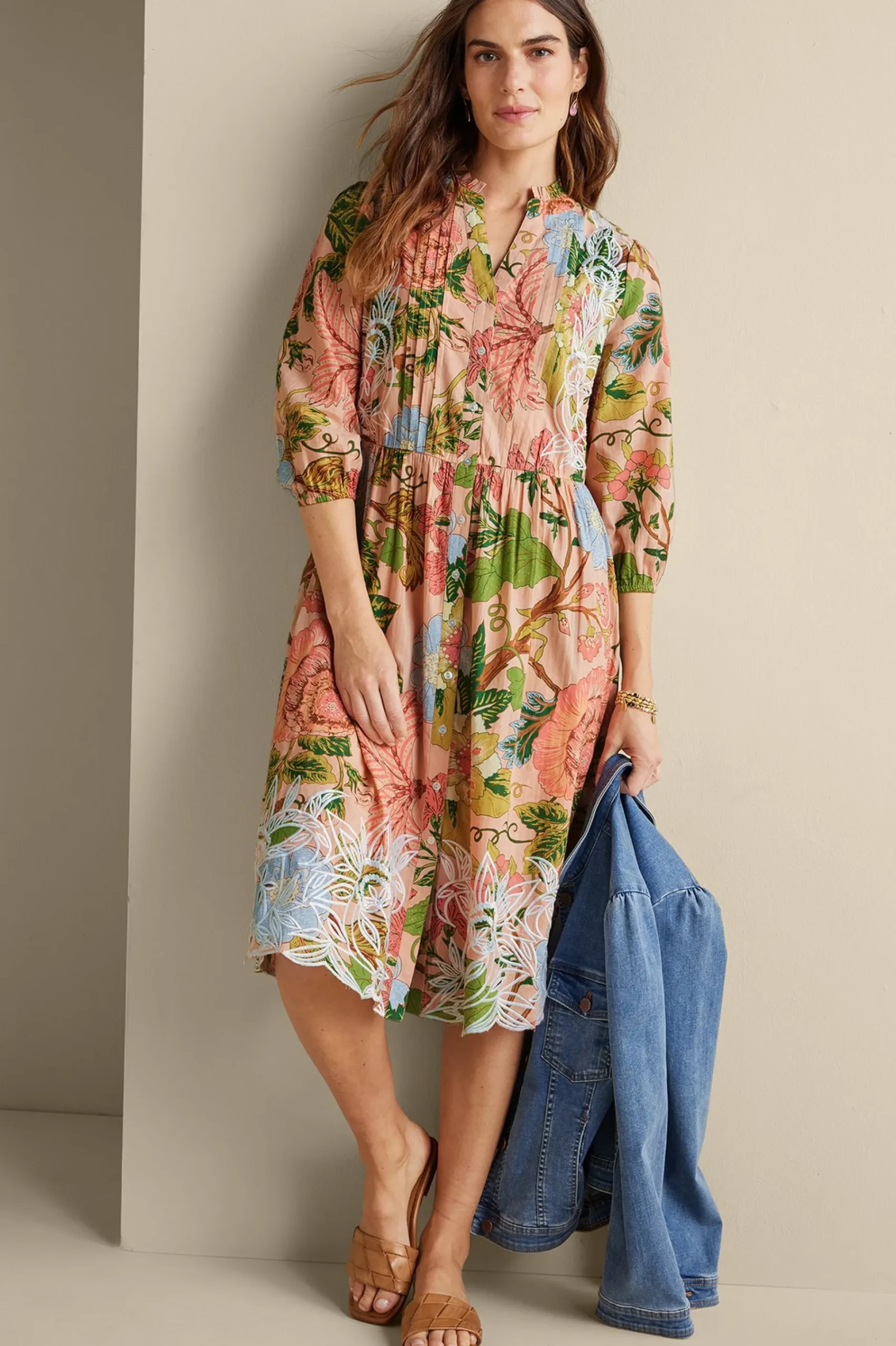 Feminine Flourish|Vacation Shop-Soft Surroundings Bellicia Embroidered Midi Dress Multi Floral