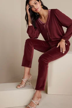 EVelvet Styles|full length-Soft Surroundings Blakely Velveteen Pants Cabernet