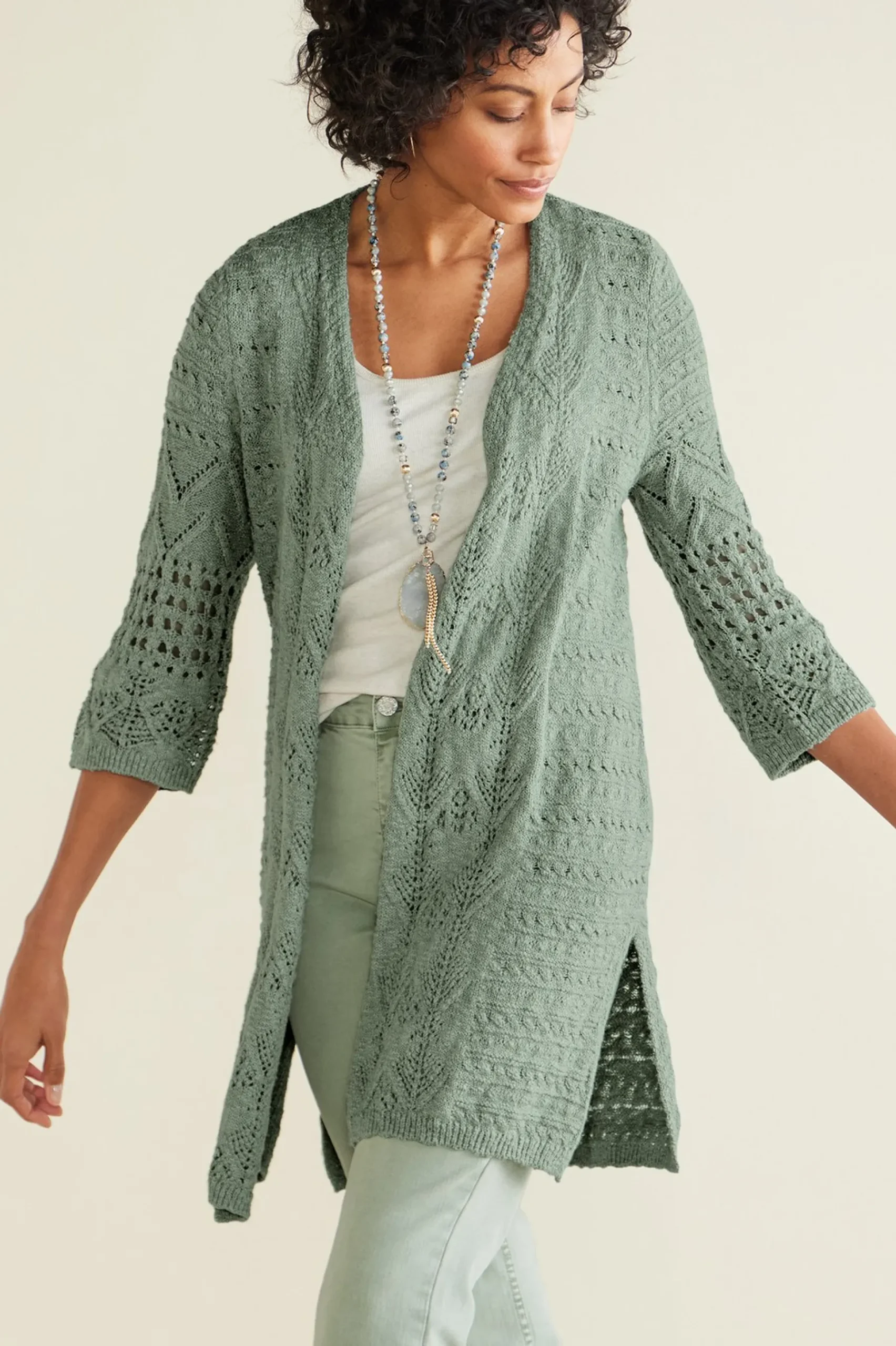 Feminine Flourish|Vacation Shop-Soft Surroundings Calistoga Pointelle Cardigan Ivory Pearl