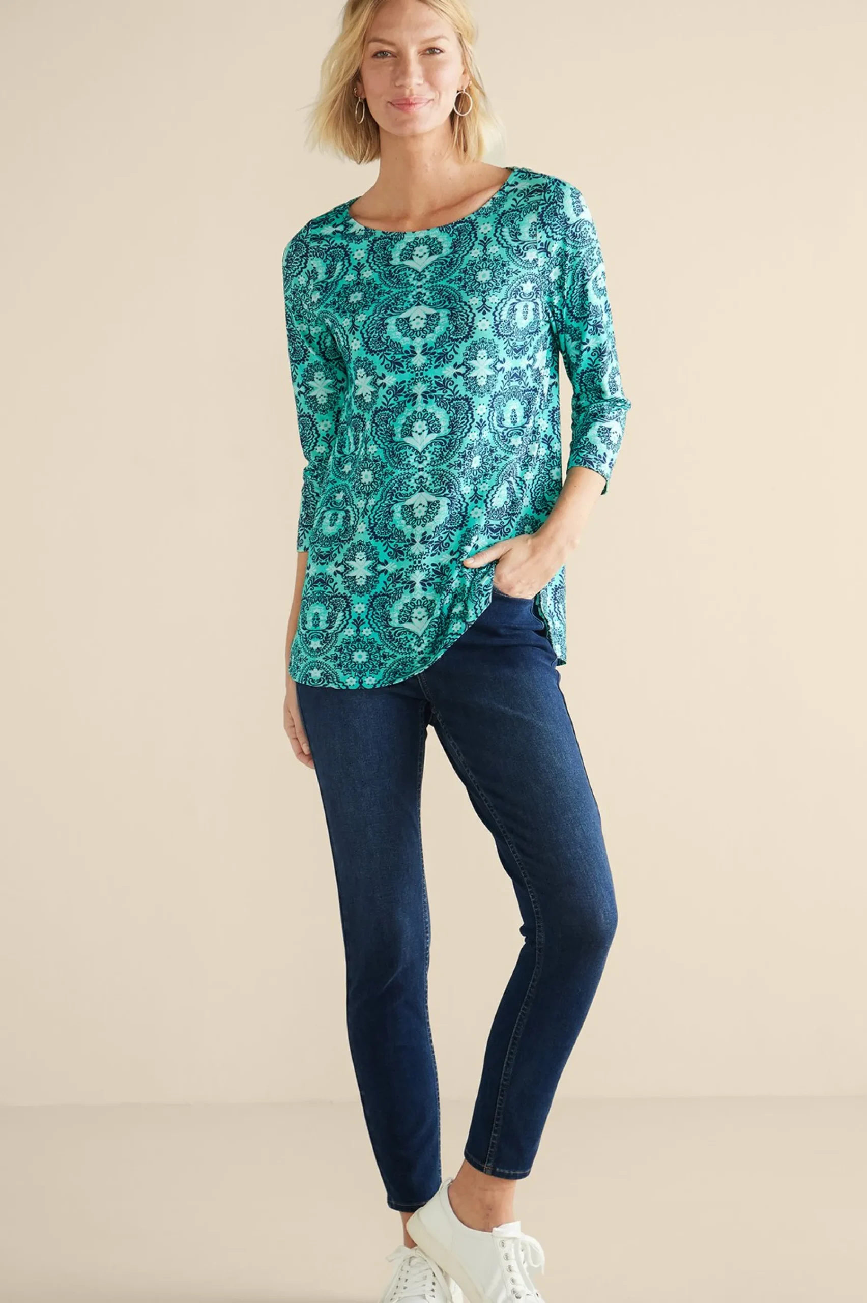 Into The Blues|Vacation Shop-Soft Surroundings Catherine Tunic Ocean Tile Teal