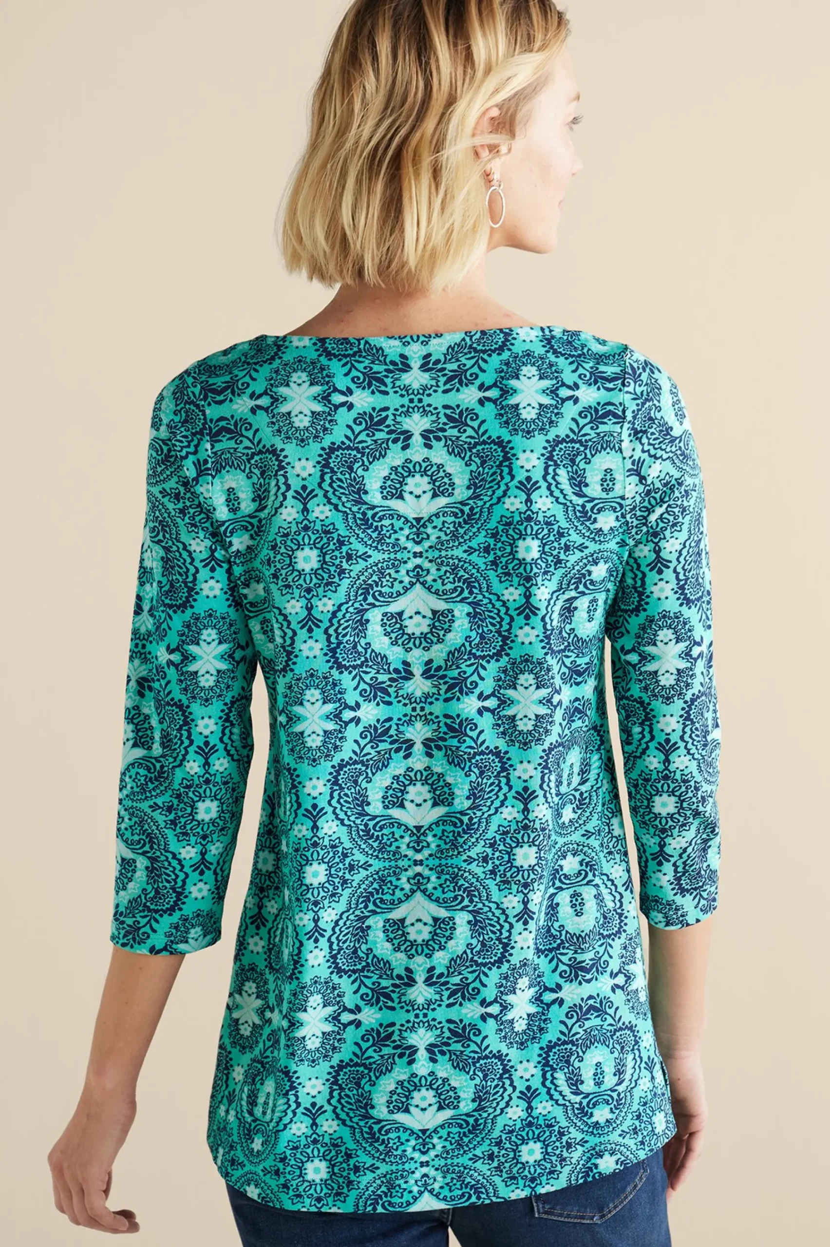 Into The Blues|Vacation Shop-Soft Surroundings Catherine Tunic Ocean Tile Teal