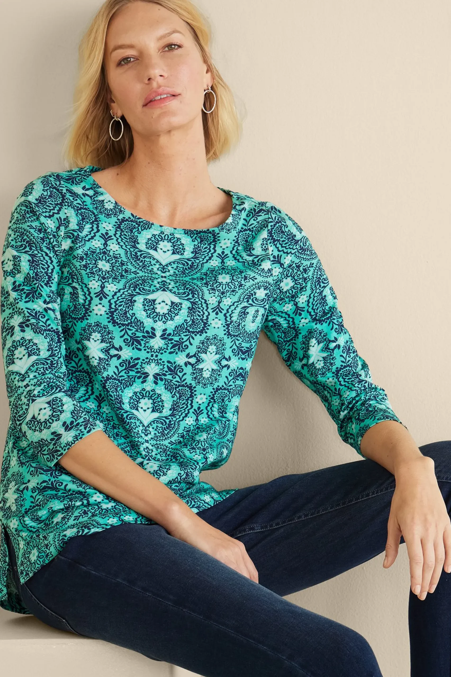 Into The Blues|Vacation Shop-Soft Surroundings Catherine Tunic Ocean Tile Teal