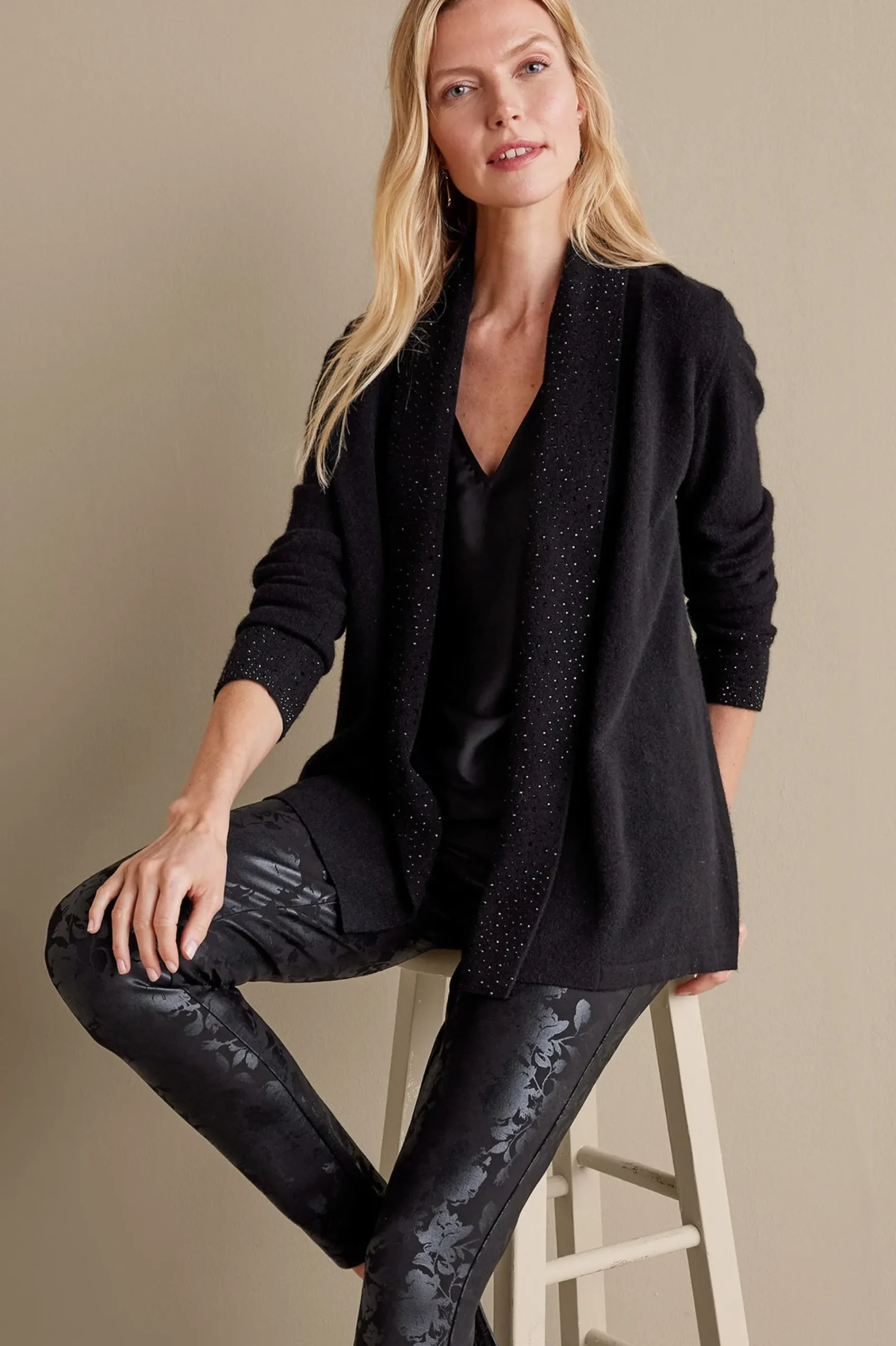 Everyday Styles|Sweaters & Cardigans-Soft Surroundings Celeste Cashmere Cardigan Black