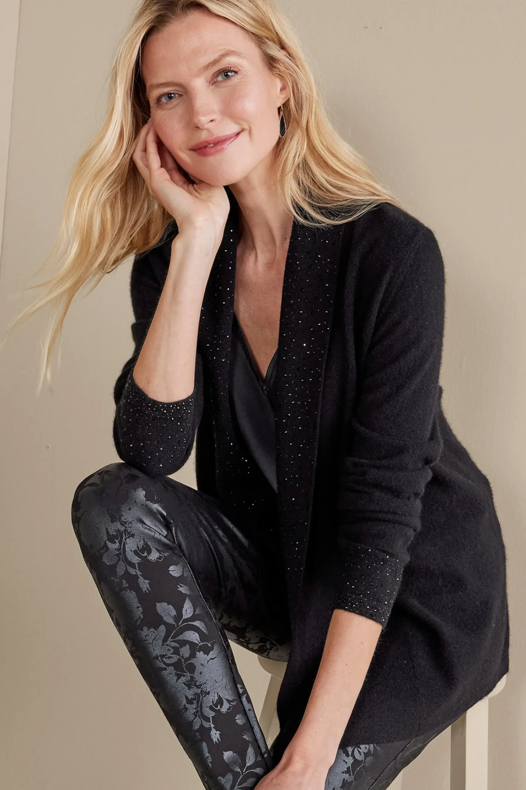 Everyday Styles|Sweaters & Cardigans-Soft Surroundings Celeste Cashmere Cardigan Black