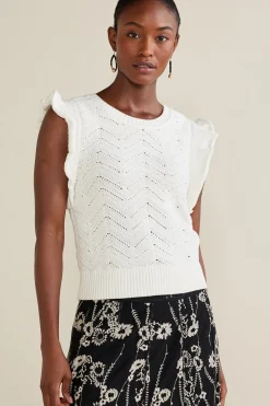 Sweaters & Cardigans|sleeveless-Soft Surroundings Celina Flutter Sleeve Sweater Ivory Pearl
