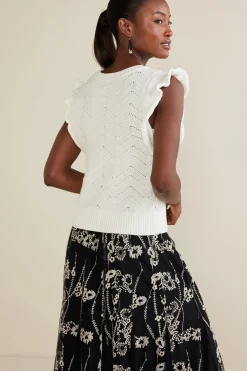 Sweaters & Cardigans|sleeveless-Soft Surroundings Celina Flutter Sleeve Sweater Ivory Pearl