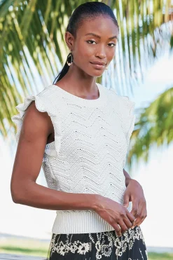 Sweaters & Cardigans|sleeveless-Soft Surroundings Celina Flutter Sleeve Sweater Ivory Pearl
