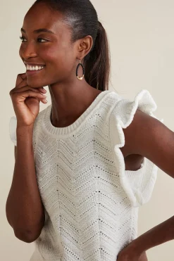 Sweaters & Cardigans|sleeveless-Soft Surroundings Celina Flutter Sleeve Sweater Ivory Pearl