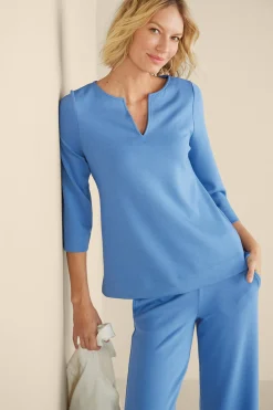 Into The Blues|Vacation Shop-Soft Surroundings Ceri Knit 3/4 Sleeve Top Black