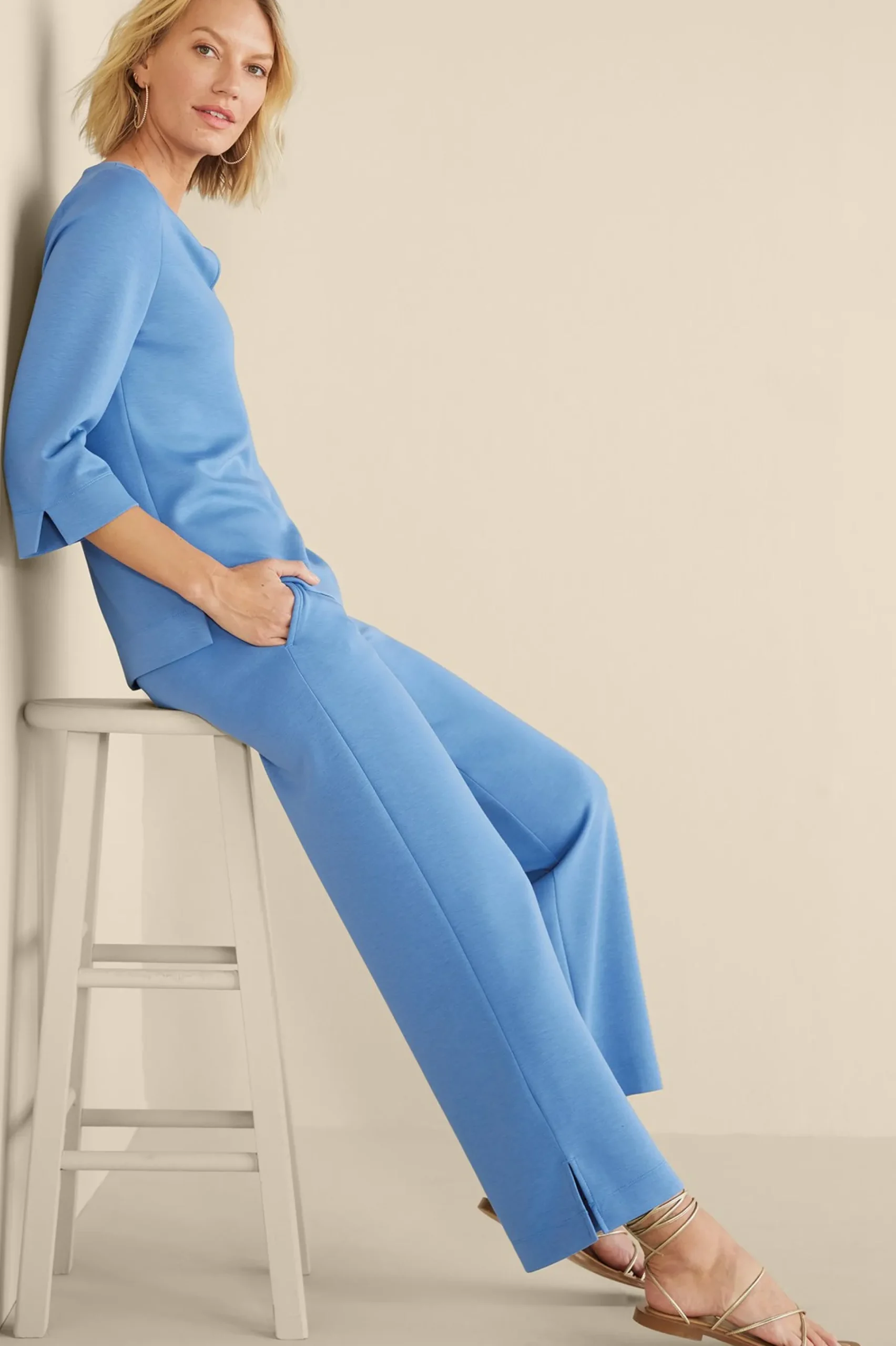 Into The Blues|full length-Soft Surroundings Ceri Knit Wide-Leg Pants Black