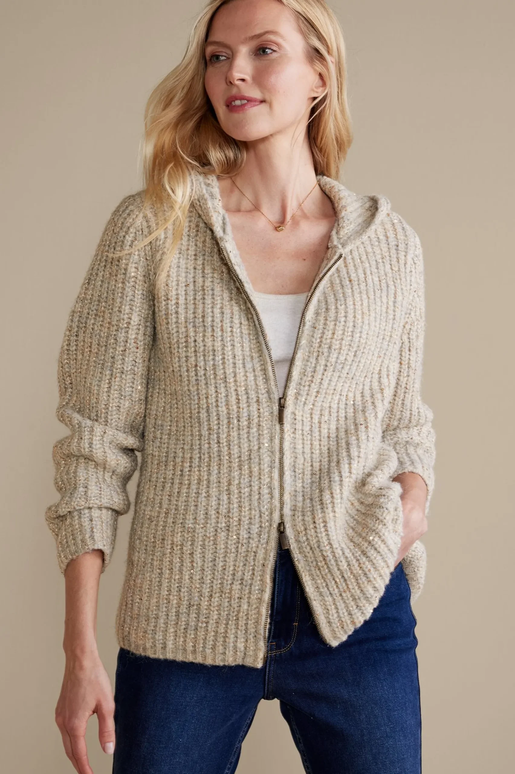 Everyday Styles|Sweaters & Cardigans-Soft Surroundings Chandra Sequin Cardigan Neutral Sequin
