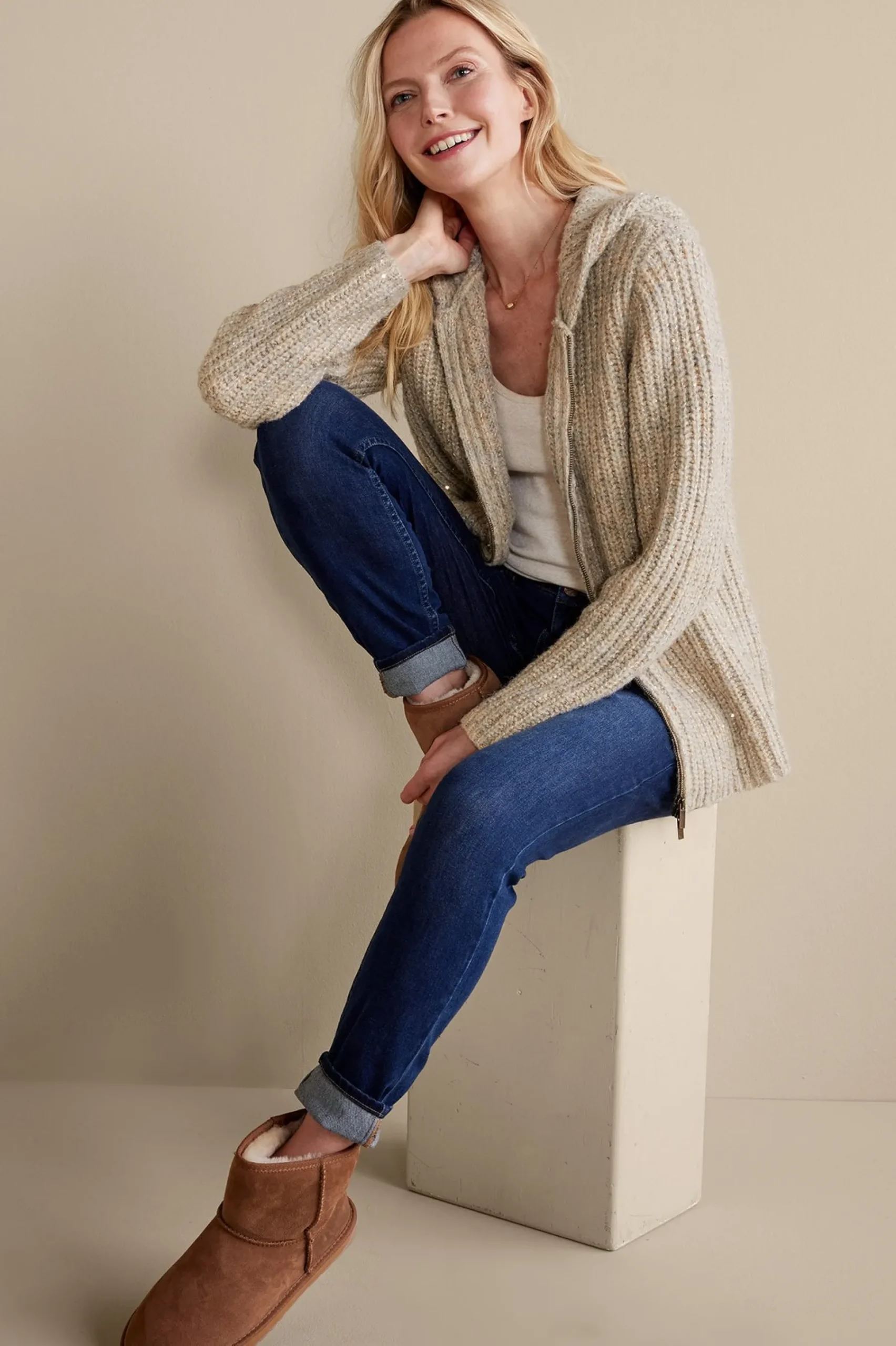Everyday Styles|Sweaters & Cardigans-Soft Surroundings Chandra Sequin Cardigan Neutral Sequin
