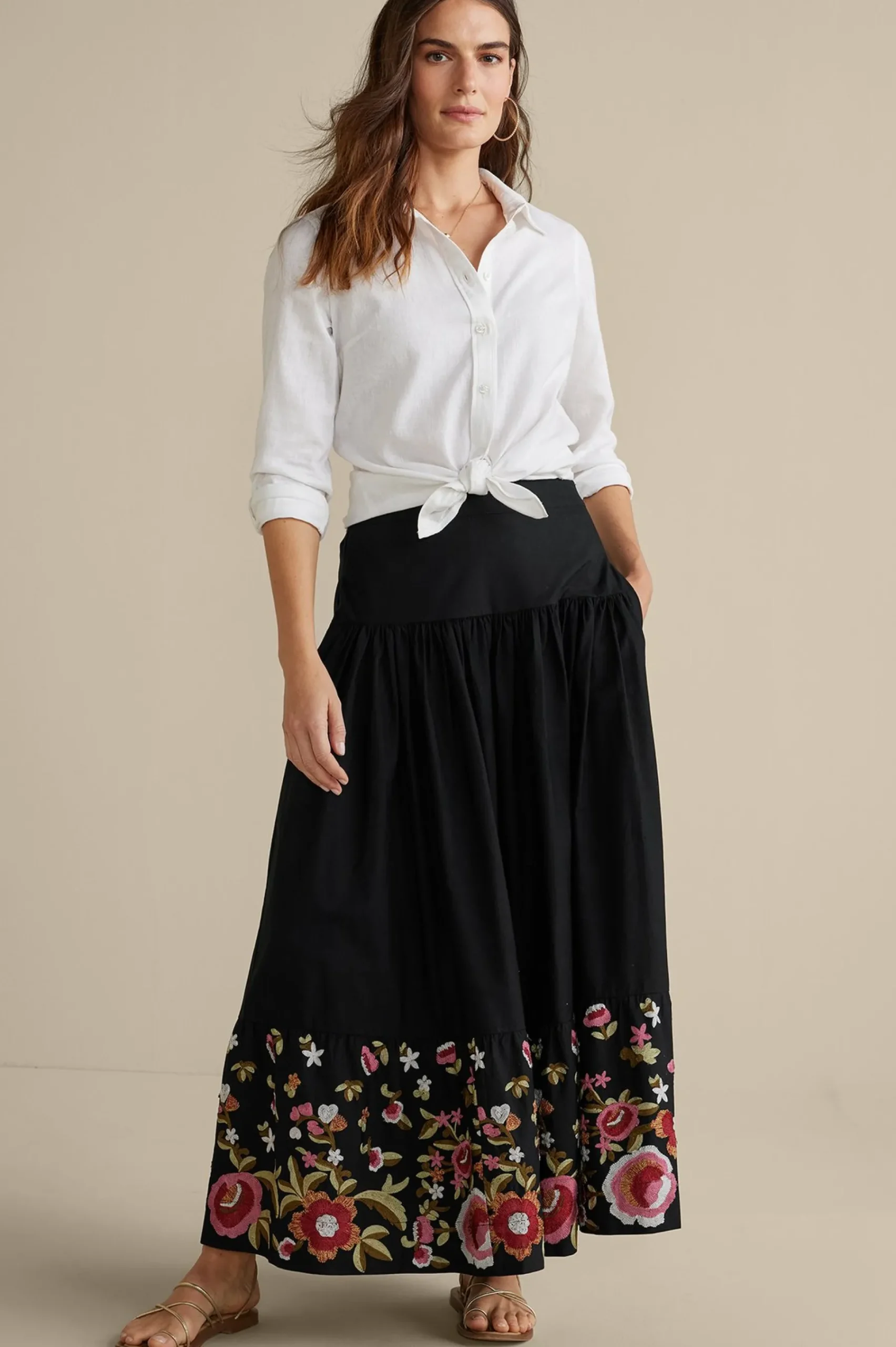 Feminine Flourish|Vacation Shop-Soft Surroundings Cindi Embroidered Maxi Skirt Black
