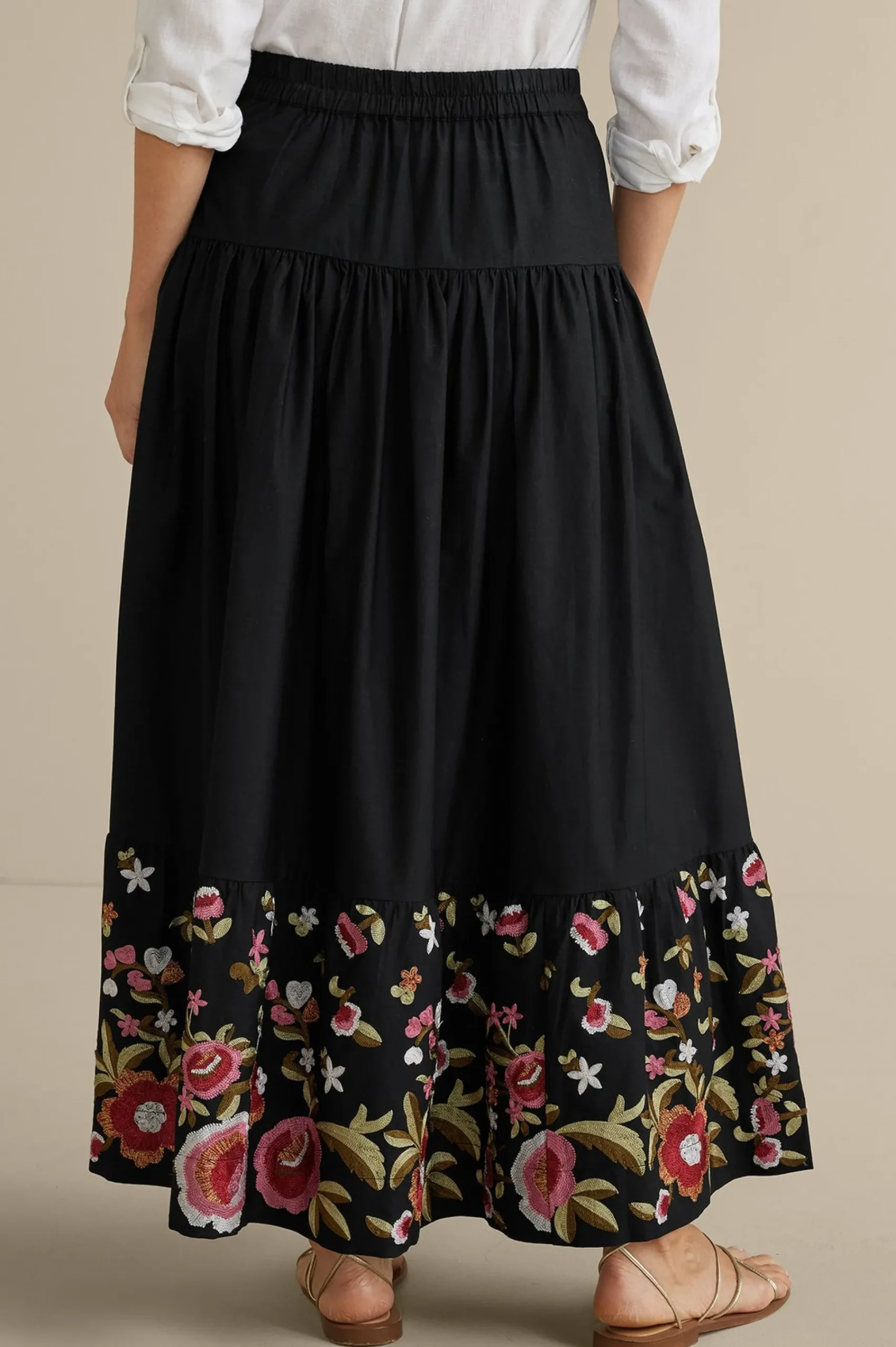 Feminine Flourish|Vacation Shop-Soft Surroundings Cindi Embroidered Maxi Skirt Black