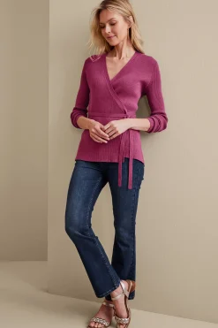 Sweaters & Cardigans|long sleeve-Soft Surroundings Clare Wrap Sweater Dark Fuchsia