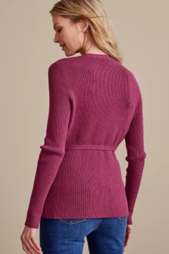 Sweaters & Cardigans|long sleeve-Soft Surroundings Clare Wrap Sweater Dark Fuchsia