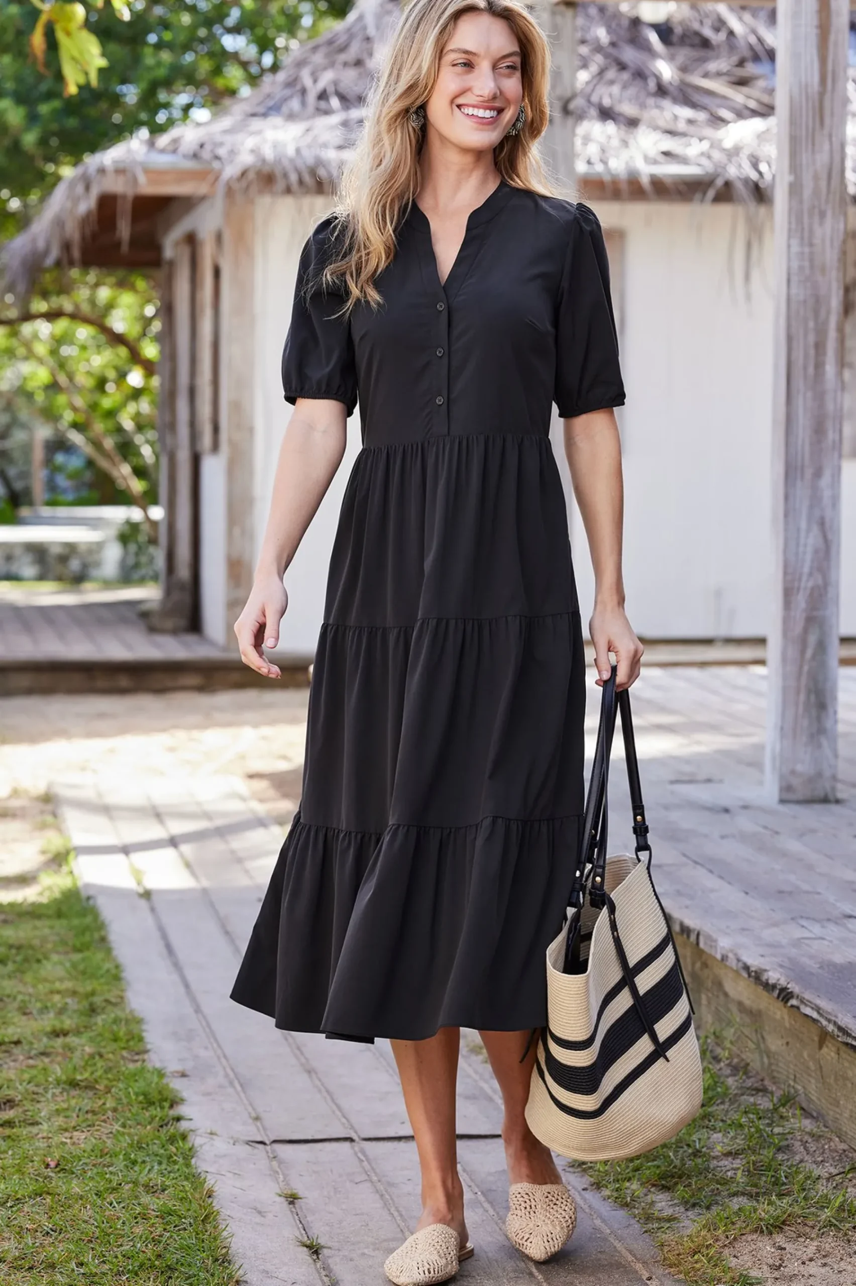 solids|mid-length-Soft Surroundings Claudia Midi Dress Black
