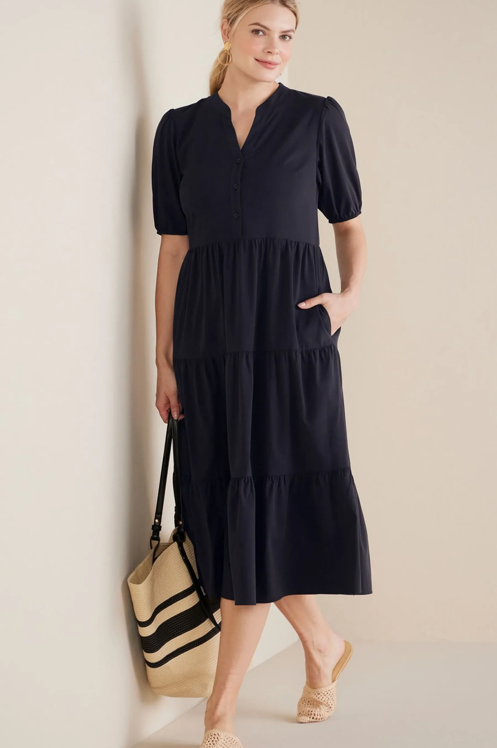solids|mid-length-Soft Surroundings Claudia Midi Dress Black