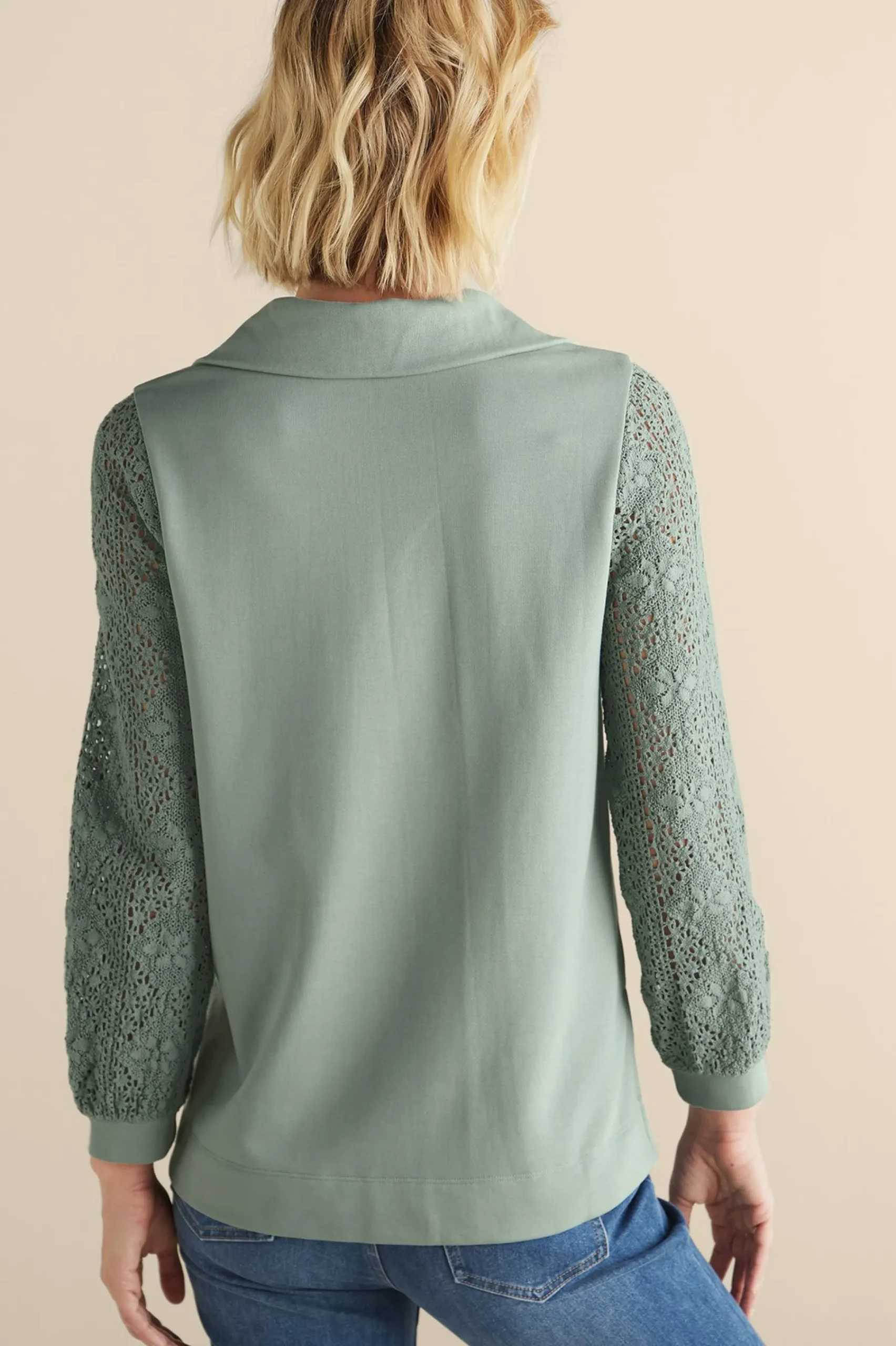 Feminine Flourish|Wear Now Styles-Soft Surroundings Crochet Sleeve French Terry Tunic Navy