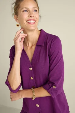 Vacation Shop|three quarter length-Soft Surroundings Danielle 3/4 Sleeve Tunic Rose Violet