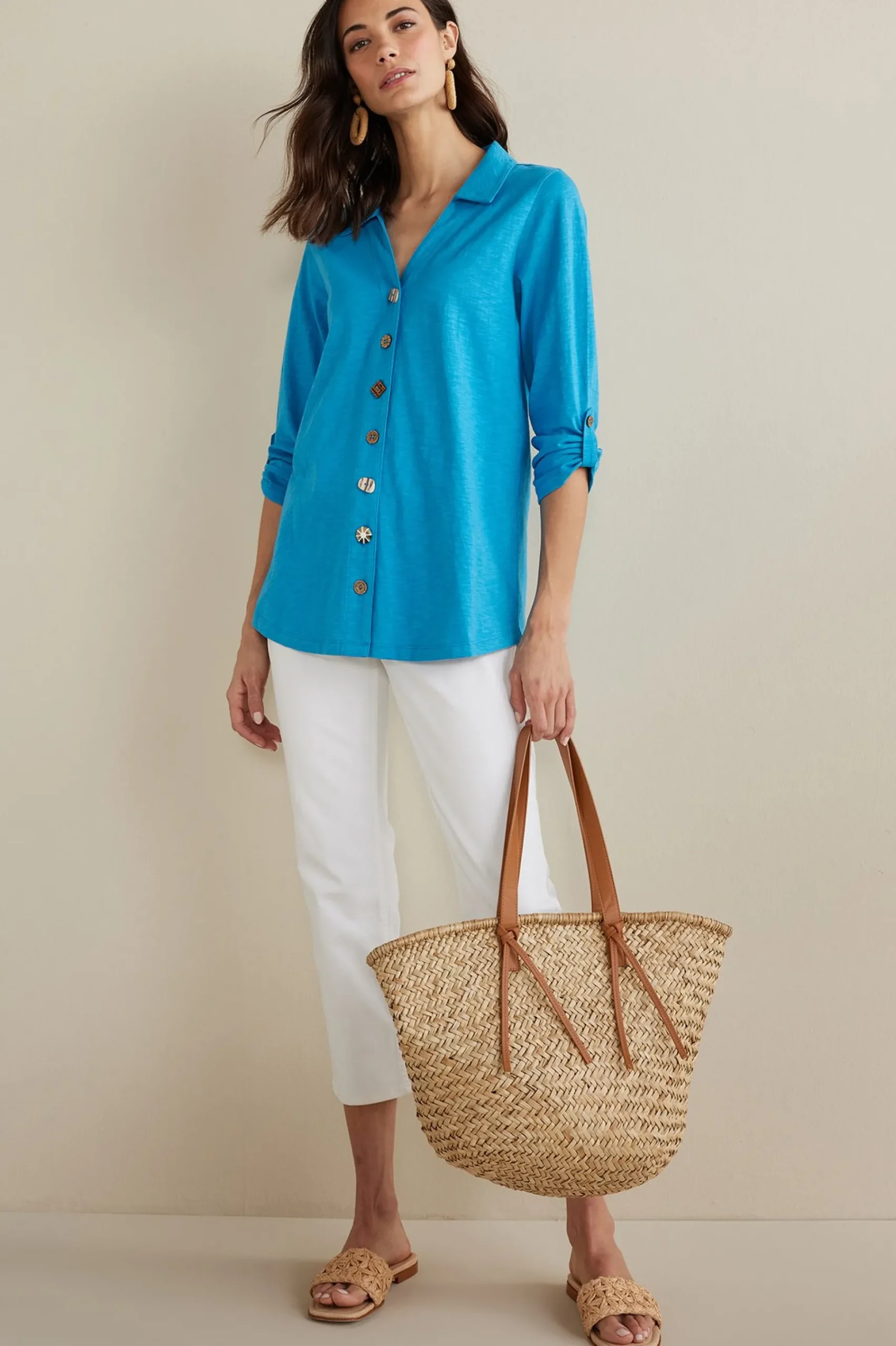 Vacation Shop|three quarter length-Soft Surroundings Danielle 3/4 Sleeve Tunic Rose Violet