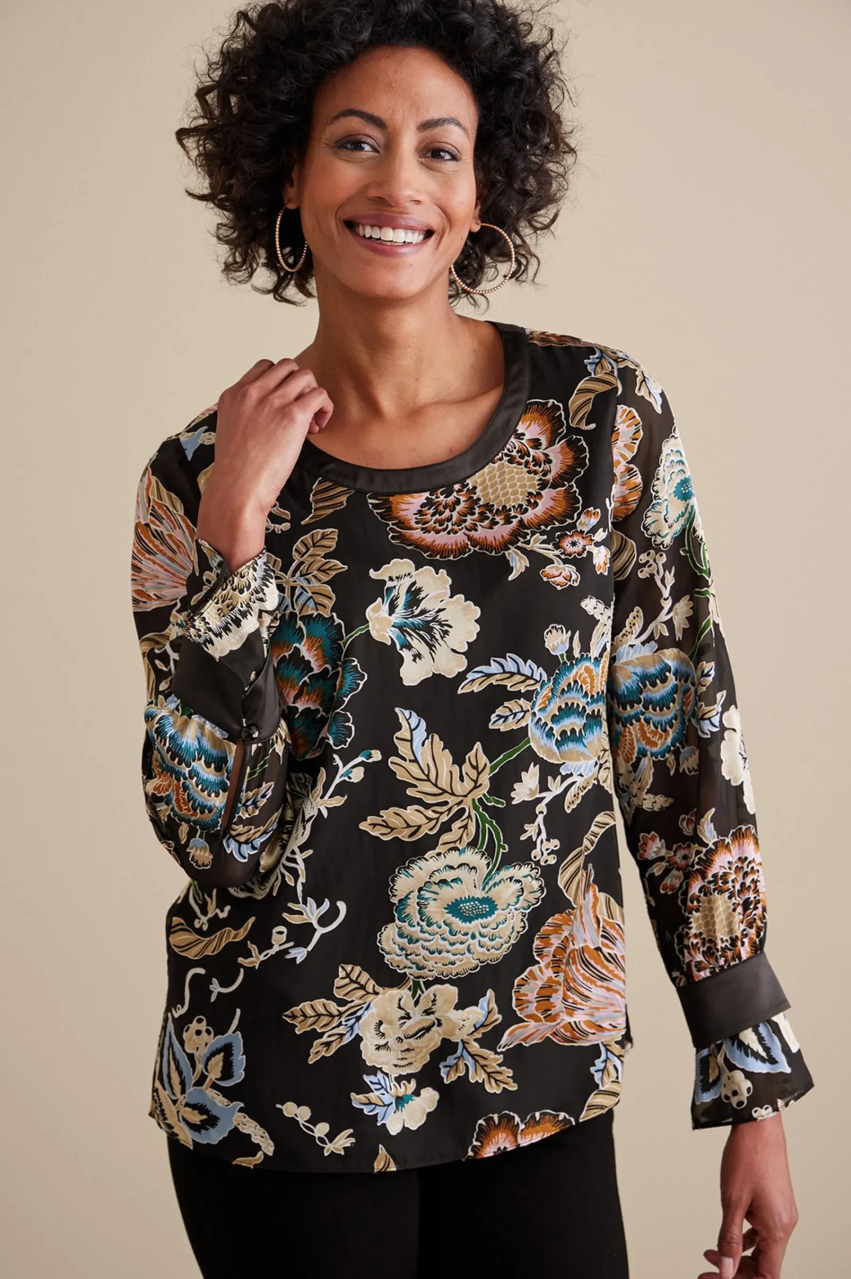 Feminine Flourish|long sleeve-Soft Surroundings Deanna Blouse Multi Floral