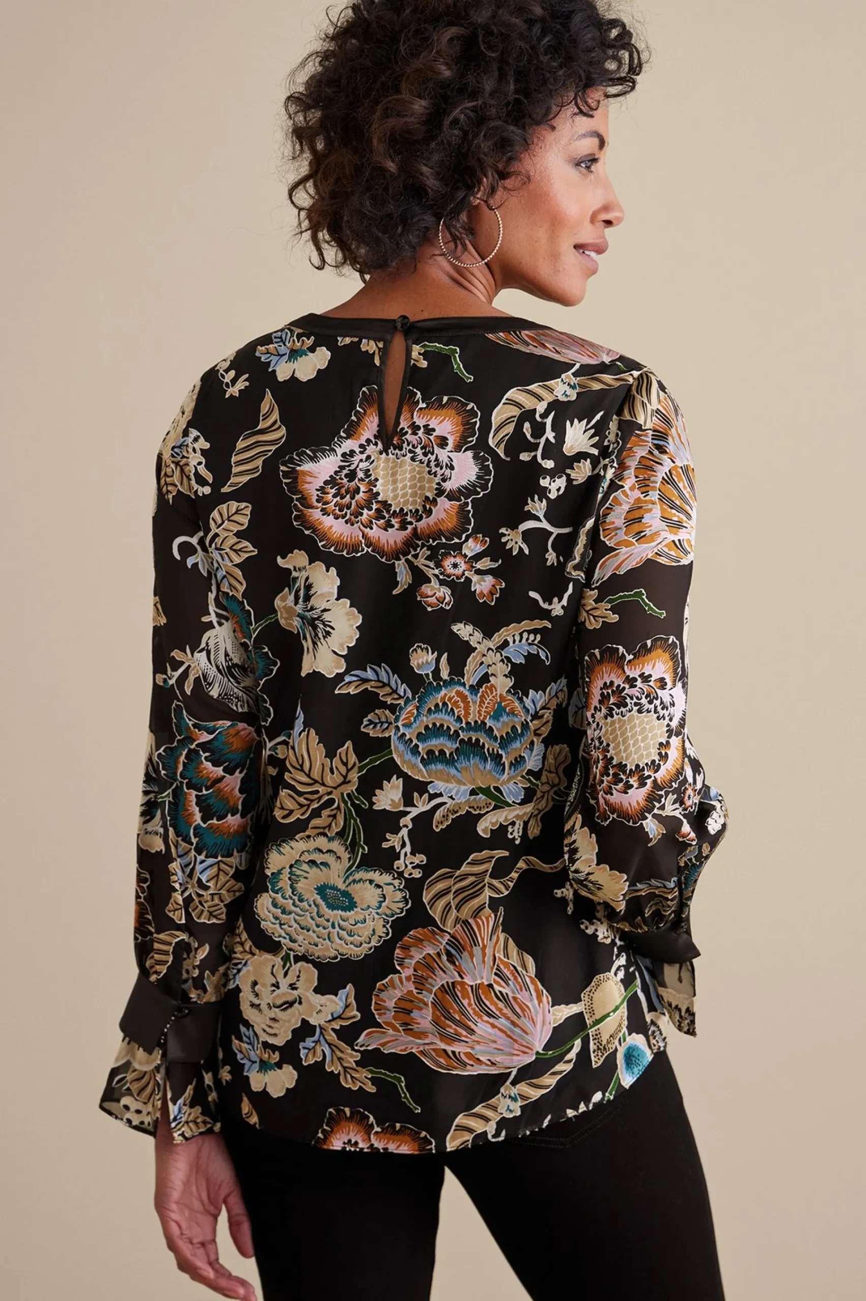 Feminine Flourish|long sleeve-Soft Surroundings Deanna Blouse Multi Floral