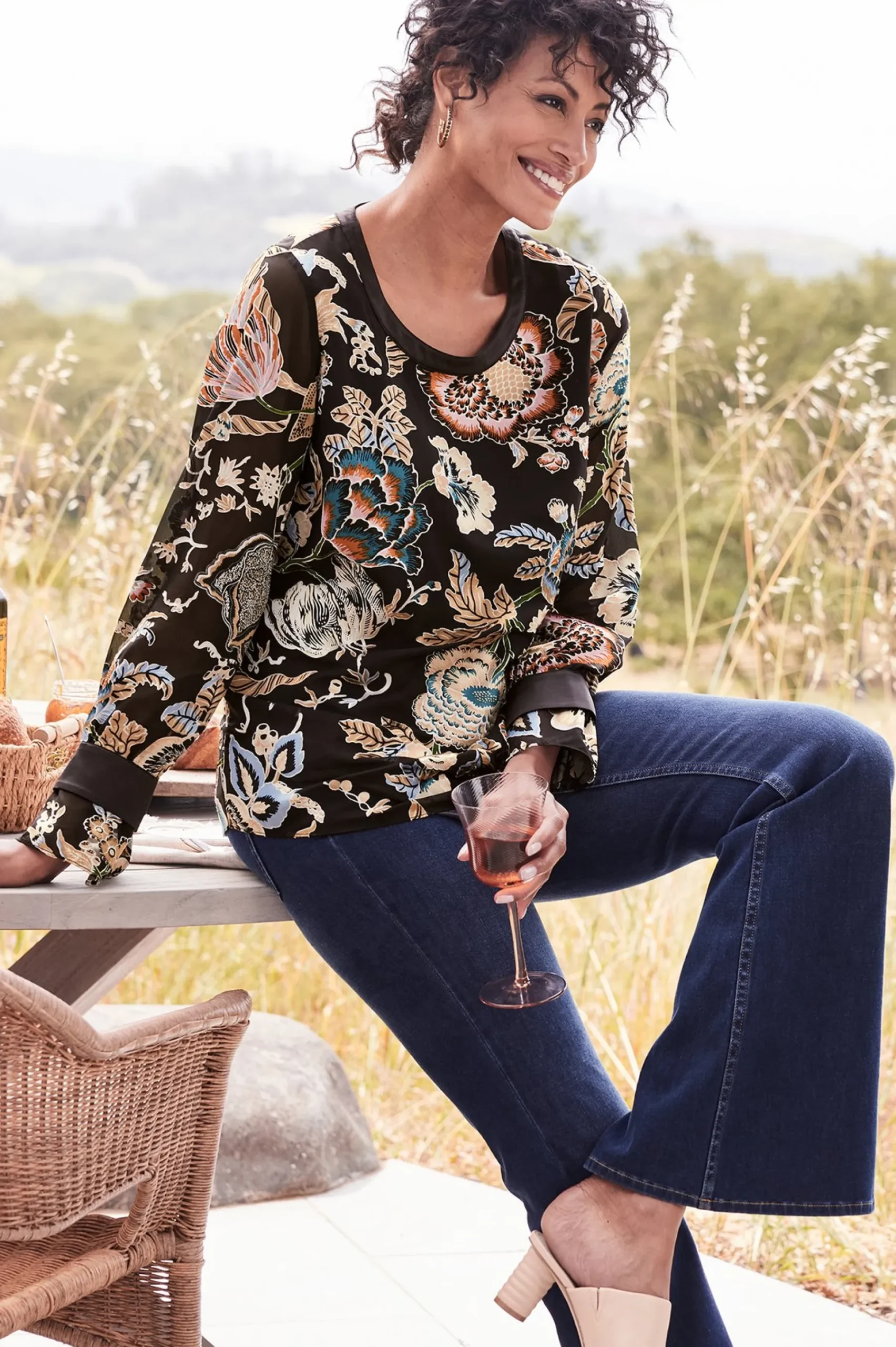 Feminine Flourish|long sleeve-Soft Surroundings Deanna Blouse Multi Floral