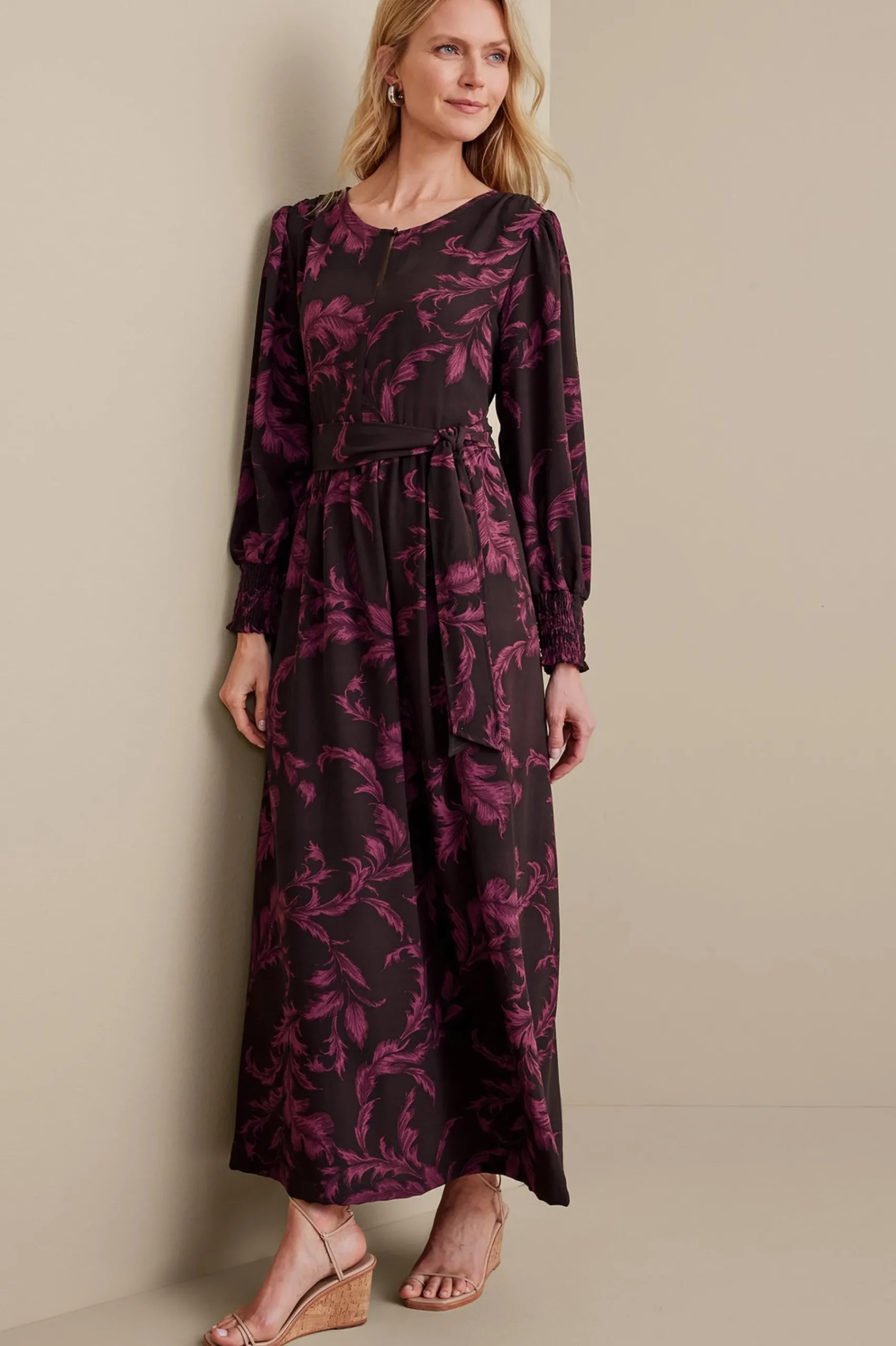 Feminine Flourish|patterned-Soft Surroundings Dianthe Dress Wine Botanical