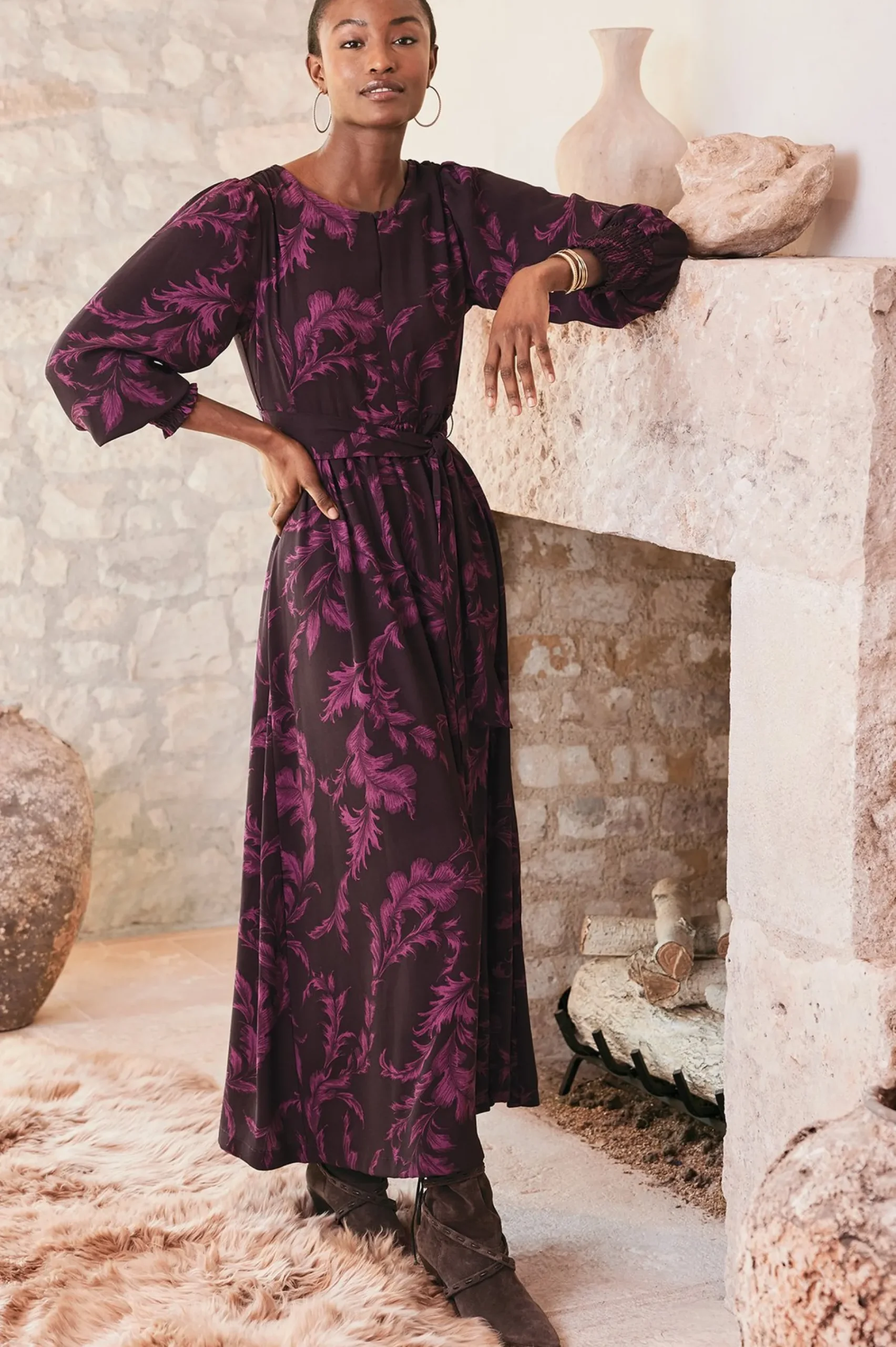 Feminine Flourish|patterned-Soft Surroundings Dianthe Dress Wine Botanical